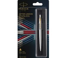 Parker Jotter  Steel GT Gold Trim Ball Point Pen, Fine Nib, 0.8mm Blue/Black Ink picture
