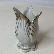 Vintage Richard Brand Tulip Shaped Mini Porcelain Vase White/Gold Japan picture