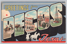 GREETINGS FROM: Pecos Texas Postcard 1930-40's Attractive Colors picture