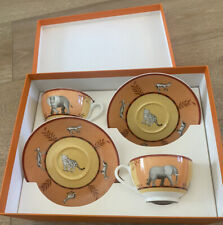 Hermes Africa Porcelain Set Of 2 Teacups With Saucers picture