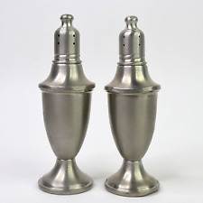 Vintage Pewter Salt And Pepper Shakers Set by WEB Amber Glass Lined 1930s-1940s picture