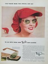 1953 women's aloha plaid Bausch & Lomb Ray-Ban sunglasses Lilly Dache sun hat ad picture
