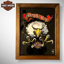 Vtg Framed 1985 3D Harley Davidson Mirror Reverse Painted Glass Born To Be Wild picture