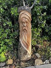 Hand carved wooden tree spirit wizard green man tree stump wall hanging from Bal picture