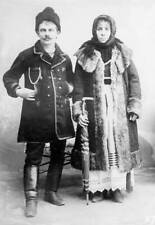 Romanian married couple wearing the traditional winter costumes 1910 OLD PHOTO picture