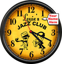 Jazz Musician Your Name Saxophone Piano Bar Music Room Retro Sign Wall Clock  picture