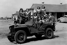 WOMEN'S ARMY CORPS WAC POSING IN ARMY JEEP WW2 WWII 4X6 B&W PHOTO POSTCARD picture