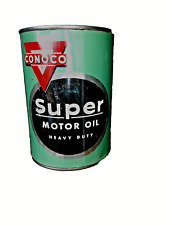 Vintage CONOCO SUPER HEAVY DUTY MOTOR OIL 1 Quart ADVERTISING CAN empty no bottm picture