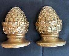 CBK Ltd 1995 Gold Tone Bookends Pinecone Finial Nestled in Acanthus Leaves picture
