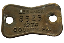 1974 Pennsylvania Dog Metal License Rabies Tag VINTAGE LEBANON COUNTY PA #8525 picture
