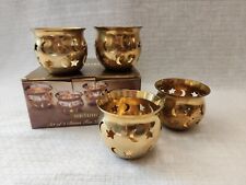 Set of 4 Brass Moon & Star Design Candle Holders Vintage picture