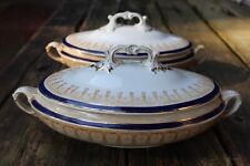 Antique Vintage Pair (2) Wedgewood England Navy Gold Florentine Covered Dish picture