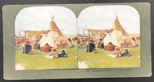 Antique c1900s TW Ingersoll Stereograph #495 Drying Fish Meat in a Sioux Camp picture
