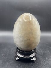 Polished Stone Egg Marbled White with Wooden Stand 3 inches Vintage  picture
