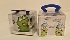 2-ADORABLE COLLECTIBLE FROG CUPS, WHITE WITH GREEN FROGS ALL AROUND, 3 1/2