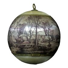 Vintage CURRIER AND IVES Christmas Ornament Trotting Cracks on Snow Grist Mill picture