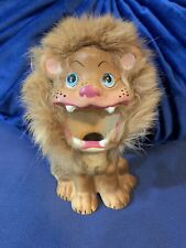 Vintage 1950s Lion Figurine Porcelain Open Mouth Furry 5 1/2” Tall Japan picture