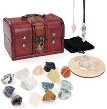 14/18PCS  Crystals and Healing Stones Gift Set Retr Wooden Box for Beginners picture
