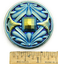 FOCAL 42mm Vintage Czech Glass Art Nouveau DOUBLE Dragonfly BLUE AB Button 1pc   picture