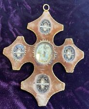 † SCARCE 1700S HUGE ANTIQUE SEALED MULTI 4 RELICS THECA CROSS 7