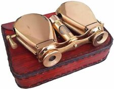 Vintage Shiny Brass Opera Glasses Binocular Nautical Marine With Leather Case  picture