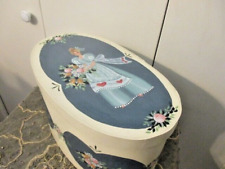 LOVELY Hand-Painted Rosemaling Oval Wooden Box  BLUE/CREAM  15
