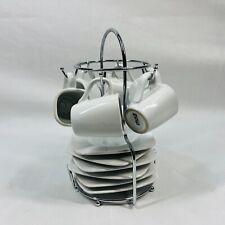 Imusa Espresso Coffee Set Of  6 White Cups & 6 Saucers with Chrome Caddy Stand picture