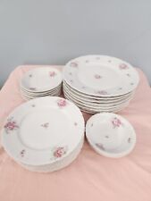MZ Austria Fine Porcelain China Lot 27 Peices  Pink Floral  Plates Scalloped  picture