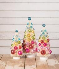 Bethany Lowe Bright Hue Baubles Rainbow Snow Dusted Bottle Brush Trees Set of 3 picture