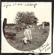 Vintage 1899 PHOTO of Little Girl Wearing Dirty Dress Pulling Wagon Colorado 🩷 picture