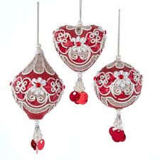 Regal Red Silver Ball Heart Teardrop Large Glitter Ornament 5-7