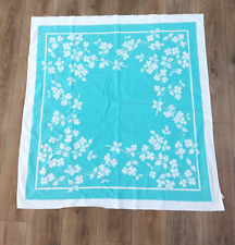 Vintage Aqua Blue White Floral Flower Square Tablecloth 48
