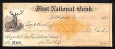 Bethlehem, PA 1877 First National Bank Check #27468 Deer Vignette & Tax Stamp picture