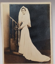 Antique Early 1900s Black & White Bride Photograph Stunning Woman Wedding Dress picture