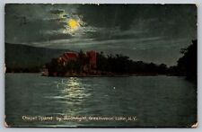 Chapel Island by Moonlight Greenwood Lake New York — Antique German Postcard picture
