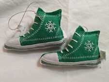 Target 2023 Wondershop Ornaments Pair of Green Felt High Top Sneakers Snowflakes picture