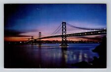 San Francisco CA-California, Twilight Bay Bridge, c1964 Vintage Postcard picture