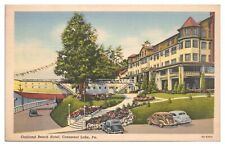 Vintage Conneaut PA Postcard Oakland Beach Hotel Old Cars Ship Linen Unposted picture