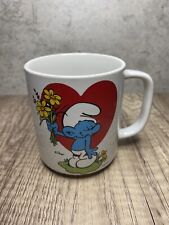 Valentine Heart Smurf Ceramic Coffee Cup Mug Wallace Berrie Vintage 1981 Retro  picture