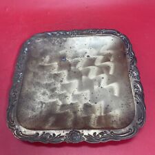 Vintage Modern Solid Brass Tray Vanity Embossed Roses 10”x10” picture