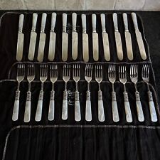 24pc Henry Sears & Son Sterling Silver Band Mother of Pearl Handle Knives Forks picture