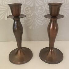 Vintage Pair 2 Traditional Solid Copper Candlestick Holders 7” Farmhouse Decor picture