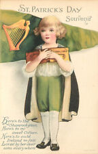 St. Patrick's Day Postcard Little Boy Harp Flag Clapsaddle S/A Wolf & Co 1503 picture