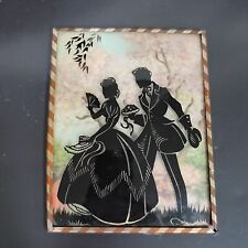Vintage Reverse Glass Silhouette Painting Convex Bubble Frame Courting Couple picture