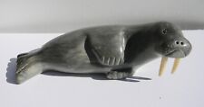 LARGE SOAPSTONE WALRUS 1.3 LB. 8 INCHES LONG, 2 3/8 INCHES TALL picture