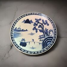 15” Japanese Blue And White Serving Platter Mountain Temple Bridge Tree Sceen picture