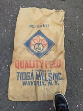 Authentic Vintage Tioga Mills Inc. Waverly N.Y. Burlap Feed Sack 100 Lbs. picture