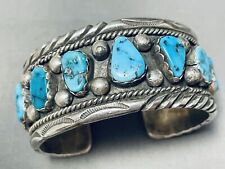 HEAVY 83 GRAMS VINTAGE NAVAJO TURQUOISE STERLING SILVER BRACELET OLD picture