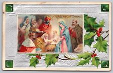 Christmas Jesus Scene Antique Embellished Postcard PM Cancel WOB Note DB Germany picture