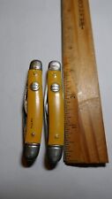 Lot of 2 Vintage Imperial Prov RI Crown Yellow Handle 2 Blade Folding Knives USA picture